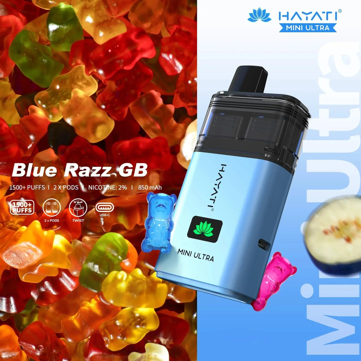 Hayati Mini Ultra 1500 Prefilled Pod Kit Blue razz GB